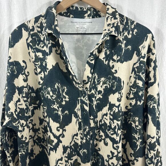 Majestic Filatures Deluxe Tee Shirt Deep Teal Button Front Womens Size 1 XS - Picture 4 of 11